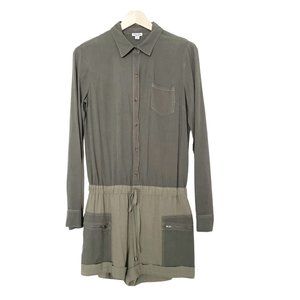 Splendid Womens Medium Romper Military Style Army Green Long Sleeve With Shorts